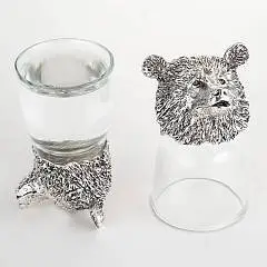 Набор 2 стопок-переверт"Медведь",18K Silverplated(50мл)d=4.5см,h, фото №1