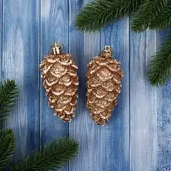 Набор украшений  "Шишки" (набор 2 шт) 4х10 см, золотисто-белый, фото №1