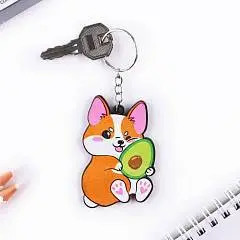 Брелок деревянный "Корги с авокадо", 4,4 х 6,4 см, фото №1