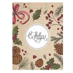 Сумка подарочная "Еловые ветви" крафт 18х23х10 см, фото №1