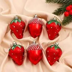Украшение ёлочное "Клубничное ассорти" 6 шт 4,5х6 см красный, фото №1