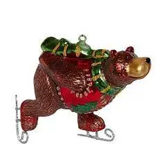 Украшение елочное Медведь на коньках (стекло) 10х5х10 см, фото №1