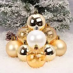 Набор шаров Микс 6см 16шт пластик ЛЬДИНКА  золото/белый, фото №1