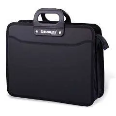 Портфель пластиковый BRAUBERG, А4, 3 отд, на молнии, черный, фото №1