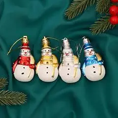 Набор елочных украшений "Дружные снеговички" 4шт 3,5х6см пластик, фото №1