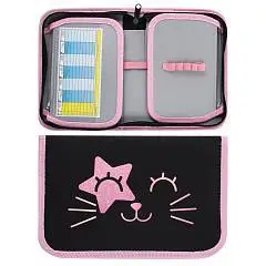 Пенал школьный "Котик" 20х14см, 1отд, 2 откид.планки, soft touch, фото №1