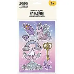 Алмазная мозаика наклейки ТРИ СОВЫ Магический единорог 10*14,7см, фото №1