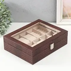 Шкатулка п/часы 6 отд. и бижутерию"Кофейный питон"кожзам,матовая, фото №1