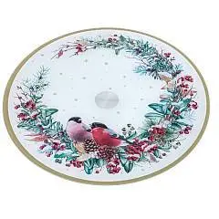 Тортовница вращающаяся "Снегири" 32х2,5 см, фото №1