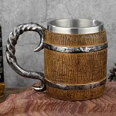 Кружка "Бочка"нерж сталь/искусственный камень 430мл, фото №1