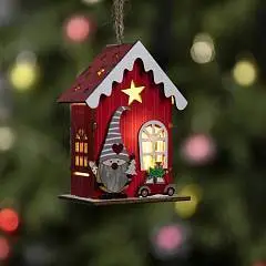 Ёлочная игрушка «Амбар эльфа», дерево, красный, свет, фото №1