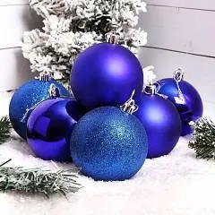 Набор шаров 8см 6шт пластик ЛЬДИНКА синий пакет, фото №1