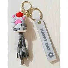 Брелок+ЮСБ кабель 16,5см "Лапка" из резины серый КОКОС, фото №1