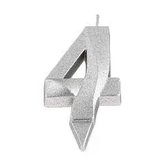 Свеча в торт «Цифра 4», серебряная, 6.5 см, фото №1