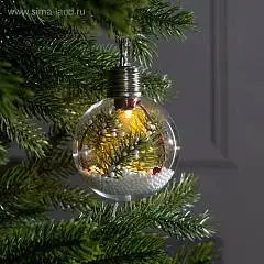Ёлочный шар «Ветка ели», 1 LED, свечение тёплое белое, фото №1