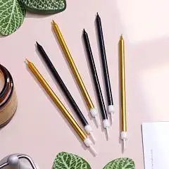 Свечи в торт "Ройс", 6 шт, высокие, 13 см, чёрные и золотые, фото №1