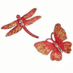 Украшение елочное Бабочка/Стрекоза со страз красн/ золот10 см, фото №1