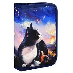 Пенал без наполнения "КОТ С ФОНАРИКАМИ" 13.3x20x3.5 см, фото №1