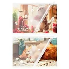 Альбом д/рис А4 40л скрепка BG "Усы, лапы и хвост" пласт обложка, фото №1