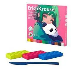 Пластилин классич 12цв 180г ЕК Panda Hugs+стек, фото №1