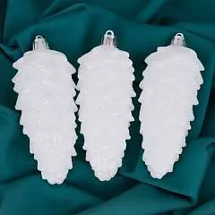 Набор елочных украшений "Шишка" 3шт 12х4,5см бел пластик, фото №1