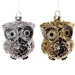 Украшение елочное стекло Сова, L7,5 W6,5 H9,5 см,, фото №1