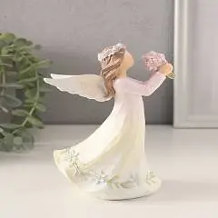 Фигурка девушка-ангел в нежно-розовом платье с букетом незабудок, фото №1