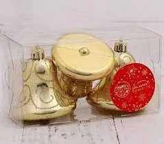 Набор елочных украшений "Узорный колокольчик" 3 шт 5 см золотой, фото №1