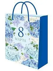Сумка подарочная "Красивые гортензии" 8 марта 26,4х32,7x8 см, фото №1