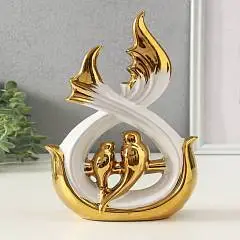 Фигура керамика «Две птички на ветке» белый с золотом 7х15.5х29, фото №1