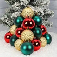 Набор шаров Микс 6см 16шт пластик  красный/темно-зеленый/золотой, фото №1