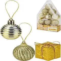 Набор ёлочных шаров 12шт Красивый домик 4см золотой, фото №1