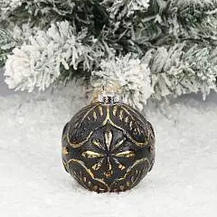 Шар елочный Грация 8см пластик черный/золото, фото №1