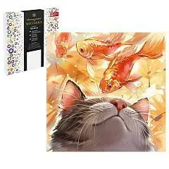 Алмаз моз Кот с рыбами  30*30см на подр полн выкл, фото №1