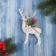 Украшение ёлочное "Олень с декором" 14х8 см, белый, фото №1