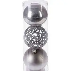 Набор шаров "Трио фэнтези",   3 шт., D8 см серебро, фото №1