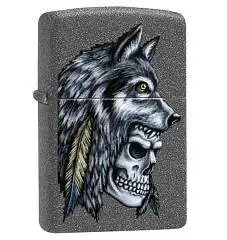 Зажигалка ZIPPO Wolf Skull Feather Design с покр.Iron Stone™сера, фото №1