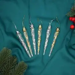 Набор украшений Сосулька Космин 6 шт 11,5см прозр золото сер, фото №1