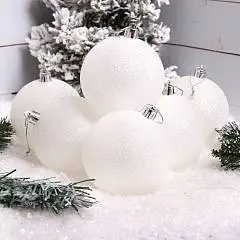 Набор шаров 8см 6шт пластик ЛЬДИНКА  белый пакет, фото №1