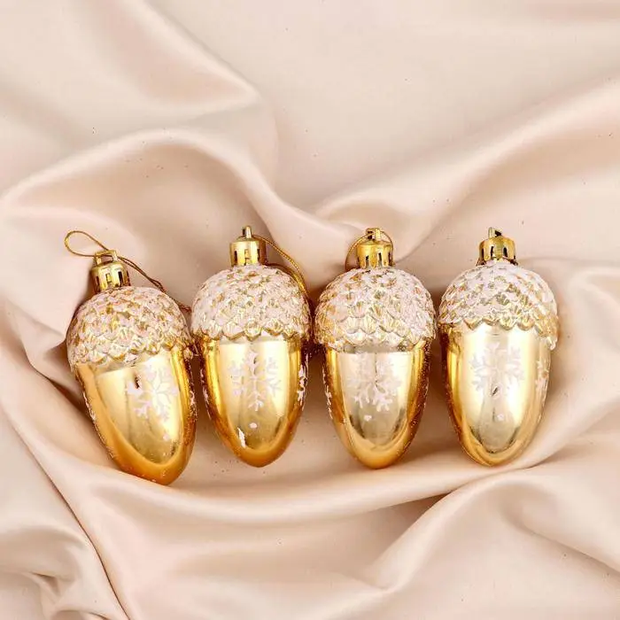 Набор елочных украшений "Желудь со снежинками" 4шт пластик, фото №1