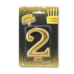 Свеча -цифра "2" Золотая 8cm/V, фото №1