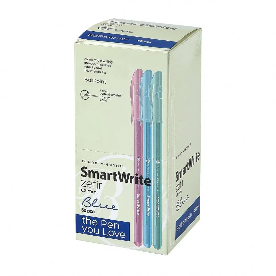Ручка шариковая BV "SmartWrite Zefir" 0.5 мм, синяя, ассорти, фото №1