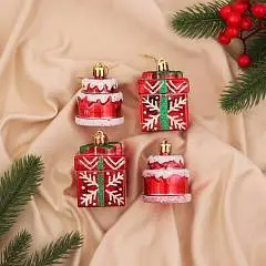 Набор украшений плас 4 шт Карнавал (2 тортика, 2 подарка) 7х5 см, фото №1