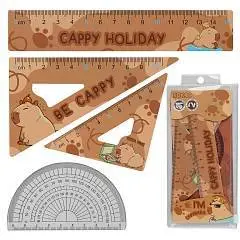 Набор чертежный Капибара  4пр линейка 15см+2 треуг+трансп, фото №1