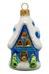 Ёлочное украшение "Домик с елочками" голубой,  h-9см стекло, фото №1