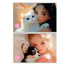 Альбом д/рис А4 32л скоба "Девочка и зверушка", фото №1