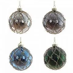 Шар елочный стекло  L7 W7 H9 см, глянец золот сетка, фото №1