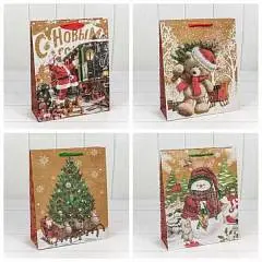 Сумка подарочная "Крафт Новогодний" 26х32х13см, фото №1
