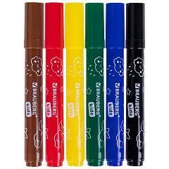 Фломастеры смываемые противоударные 6цв BR KIDS, фото №1