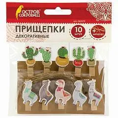 Прищепки декоративные "Ламы и кактусы", 10 штук, 3,5 см, со шпаг, фото №1